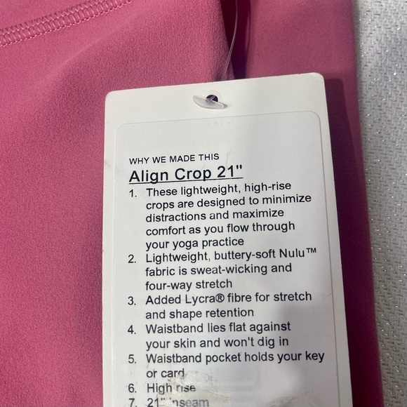 Lululemon Align High Rise Crop Leggings Pink Lush 10 Nwt - Picture 7 of 10